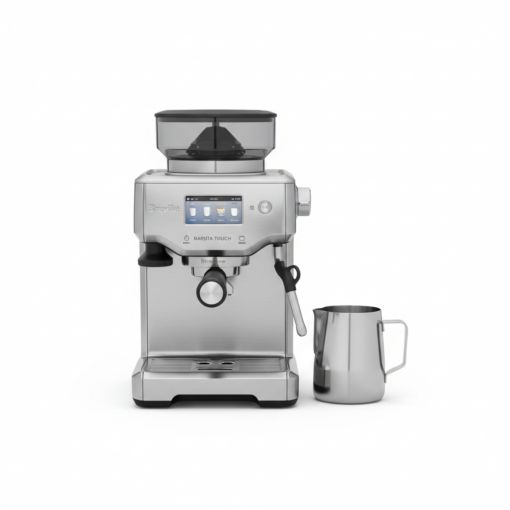 ماكينة إسبريسو Breville Barista Touch بشاشة لمس على خلفية بيضاء