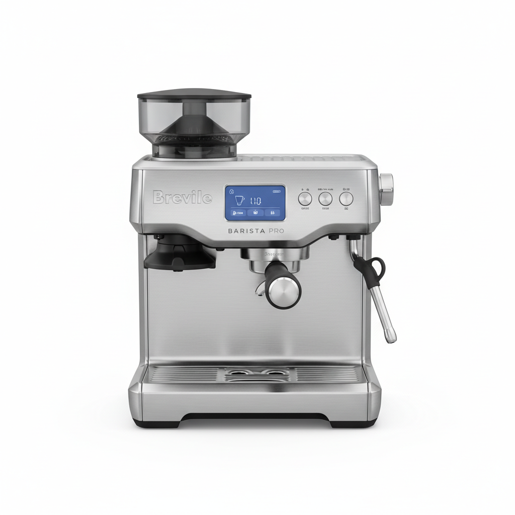 ماكينة إسبريسو Breville Barista Pro على خلفية بيضاء