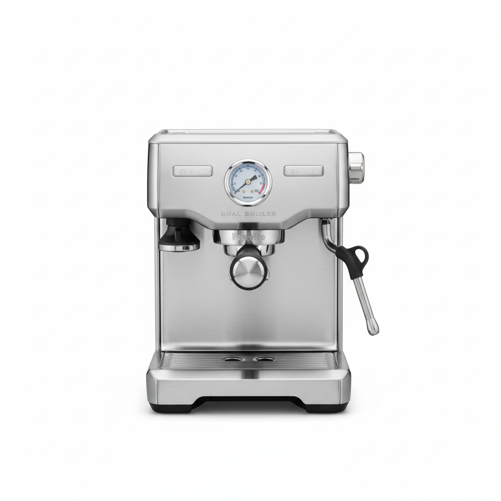 ماكينة إسبريسو Breville Dual Boiler بغلايتين على خلفية بيضاء